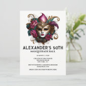 仮装バースデーヴェネツィア顔マスクフローラガラス 招待状 (スタンド正面)