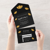 仮装バースデー黒金ゴールドマスクRSVP オールインワン招待状 (貼ってはがせる)