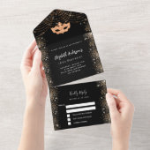 仮装バースデー黒金ゴールドマスクRSVP オールインワン招待状 (貼ってはがせる)