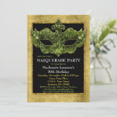 仮装パーティの招待状金ゴールドグリーン誕生日 招待状 (スタンド正面)