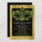仮装パーティの招待状金ゴールドグリーン誕生日 招待状 (正面/裏面)