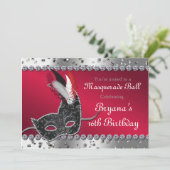 仮装パーティーシルバーと赤招待状 招待状 (スタンド正面)