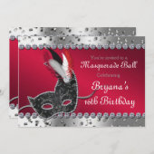 仮装パーティーシルバーと赤招待状 招待状 (正面/裏面)