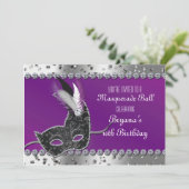 仮装パーティーシルバーパープル誕生日招待状 招待状 (スタンド正面)