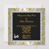 仮装パーティーシルバー金ゴールドダマスクブラックマスク2 招待状 (裏面)