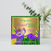 仮装パーティースウィート16パープルグリーン金ゴールド 招待状 (スタンド正面)