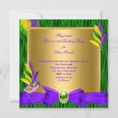 仮装パーティースウィート16パープルグリーン金ゴールド 招待状 (裏面)