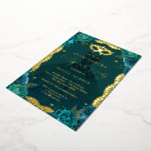 仮装パーティーティール（緑がかった色）フローラドレスキンセアニェラ 箔招待状 (回転した状態)