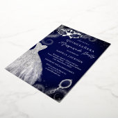 仮装パーティーネイビーシルバードレスキンセアニェラ 箔招待状 (回転した状態)