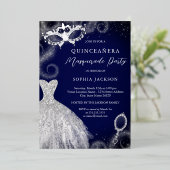 仮装パーティーネイビーシルバードレスキンセアニェラ 箔招待状 (立ち正面)