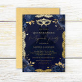 仮装パーティーネイビーフローラドレスキンセアニェラフォイ 箔招待状