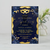 仮装パーティーネイビーフローラドレスキンセアニェラ 箔招待状 (立ち正面)