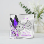 仮装パーティーパープルシルバーブラックマスク2 招待状 (スタンド正面)