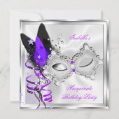 仮装パーティーパープルシルバーブラックマスク2 招待状 (正面)