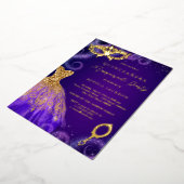 仮装パーティーパープル金ゴールドドレスキンセアニェラ 箔招待状 (回転した状態)