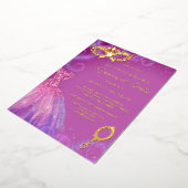 仮装パーティーピンクパープルドレスキンセアニェラ 箔招待状 (回転した状態)