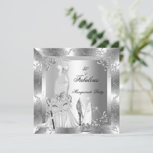 仮装パーティーファブラス50誕生日シルバー2 招待状 (スタンド正面)