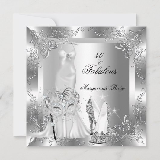 仮装パーティーファブラス50誕生日シルバー2 招待状 (正面)