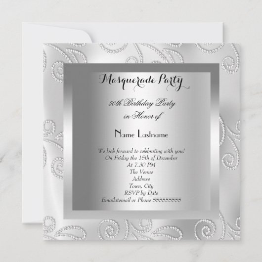 仮装パーティーファブラス50誕生日ダイヤモンド 招待状 (裏面)