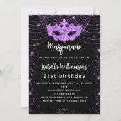 仮装パーティーブラックパープルグリッター贅沢 招待状 (正面)