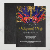 仮装パーティーマジカルナイトレッド金ゴールドブルー 招待状 (正面/裏面)