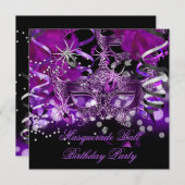 仮装パーティーマスクスパイダーパープルゴシック 招待状 (正面/裏面)