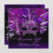 仮装パーティーマスクスパイダーパープルゴシック 招待状 (正面/裏面)