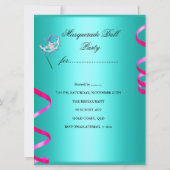 仮装パーティーマスクティール（緑がかった色）ピンクメタリック 招待状 (裏面)