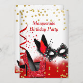 仮装パーティーレッドヒール白金ゴールドブラックマスク2 招待状 (正面/裏面)