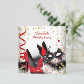 仮装パーティーレッドヒール白金ゴールド黒マスク 招待状 (スタンド正面)