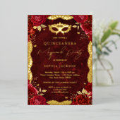 仮装パーティーレッドローズレースキンセアニェラ 箔招待状 (立ち正面)