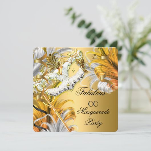 仮装パーティー素晴らしい誕生日金ゴールドシルバー 招待状 (スタンド正面)