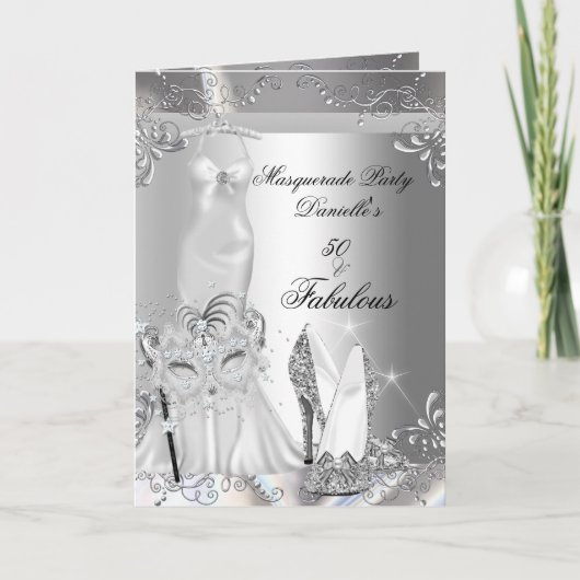 仮装パーティー素晴らしい50誕生日シルバー 招待状 (正面)