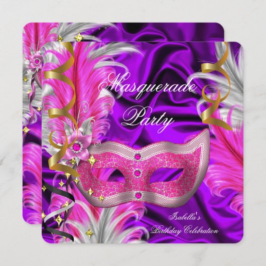 仮装パーティー誕生会パープルピンク 招待状 (正面/裏面)