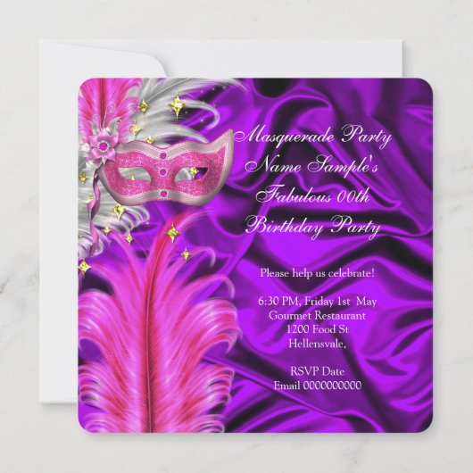 仮装パーティー誕生会パープルピンク 招待状 (裏面)