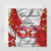 仮装パーティー誕生会レッドシルバー 招待状 (正面)