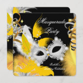 仮装パーティー誕生日イエローマスクホワイトブラック 招待状 (正面/裏面)