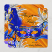 仮装パーティー誕生日パーティーブルーオレンジ 招待状 (正面/裏面)