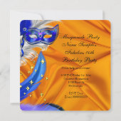 仮装パーティー誕生日パーティーブルーオレンジ 招待状 (裏面)