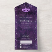 仮装パーティー誕生日パープルマスクRSVP オールインワン招待状 (内側)