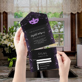 仮装パーティー誕生日ブラックパープルマスクRSVP オールインワン招待状