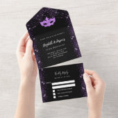 仮装パーティー誕生日ブラックパープルマスクRSVP オールインワン招待状 (貼ってはがせる)