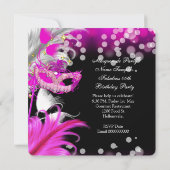 仮装パーティー誕生日ホットピンクマスク羽毛3 招待状 (裏面)