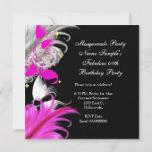 仮装パーティー誕生日ホットピンクマスク羽毛 招待状 (裏面)