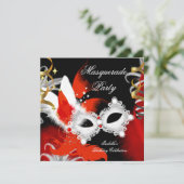 仮装パーティー誕生日レッドマスク白黒2 招待状 (スタンド正面)