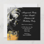 仮装パーティー誕生日ワイルドマスクブラック金ゴールド3 招待状 (裏面)