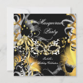 仮装パーティー誕生日ワイルドマスクブラック金ゴールド3 招待状 (正面)