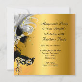 仮装パーティー誕生日ワイルドマスクブラック金ゴールド 招待状 (裏面)