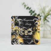 仮装パーティー誕生日ワイルドマスクブラック金ゴールドA 招待状 (スタンド正面)