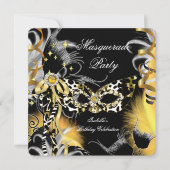 仮装パーティー誕生日ワイルドマスクブラック金ゴールドA 招待状 (正面)
